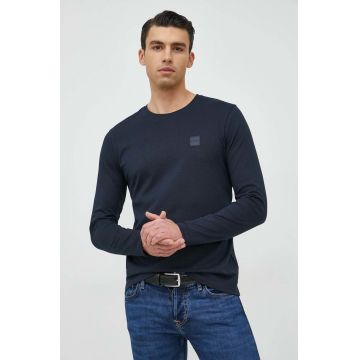 BOSS longsleeve din bumbac Boss Casual , culoarea albastru marin, cu imprimeu