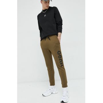 HUGO pantaloni de trening din bumbac bărbați, culoarea verde, cu imprimeu 50473211