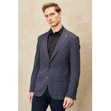 Sacou cu model herringbone - Albastru melange