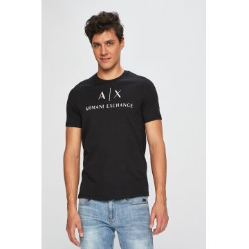 Armani Exchange tricou barbati, culoarea negru, cu imprimeu