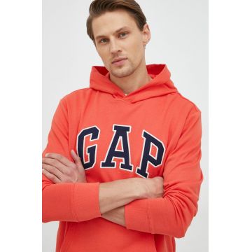 GAP hanorac de bumbac barbati, culoarea rosu, cu glugă, cu imprimeu