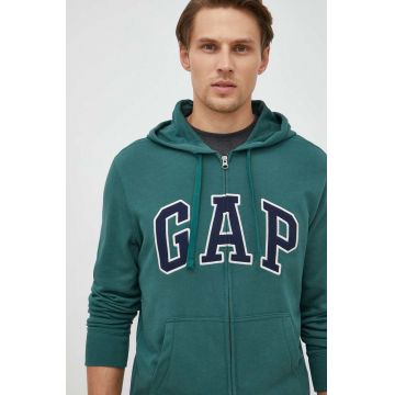 GAP hanorac de bumbac barbati, culoarea verde, cu glugă, cu imprimeu