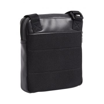 Geanta crossbody de piele ecologica cu garnituri textile