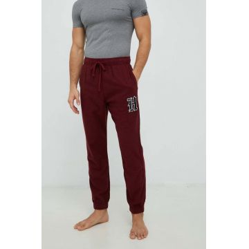 Hollister Co. pantaloni de pijama barbati, culoarea bordo, cu imprimeu
