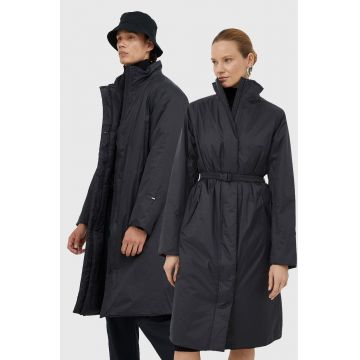 Rains geaca 15500 Long Padded Nylon W Coat culoarea negru, de tranzitie