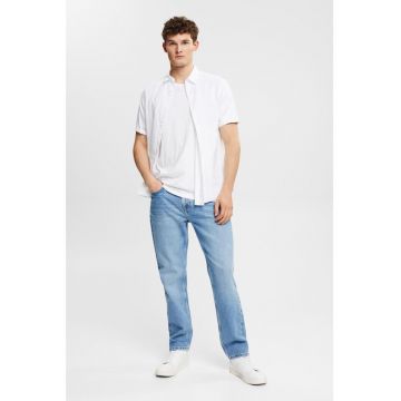 Blugi cu croiala dreapta si aspect decolorat