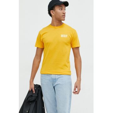 HUF tricou din bumbac culoarea portocaliu, cu imprimeu