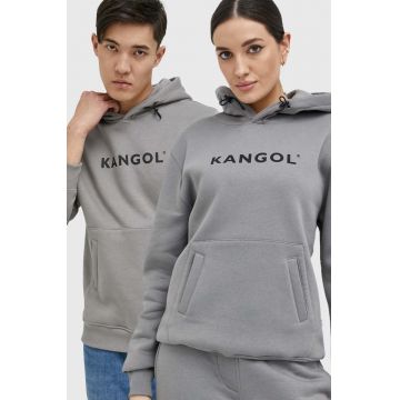 Kangol bluza unisex, culoarea gri, cu glugă, cu imprimeu