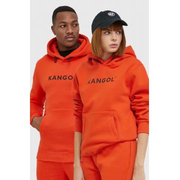 Kangol bluza unisex, culoarea portocaliu, cu glugă, cu imprimeu