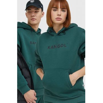 Kangol bluza unisex, culoarea verde, cu glugă, cu imprimeu