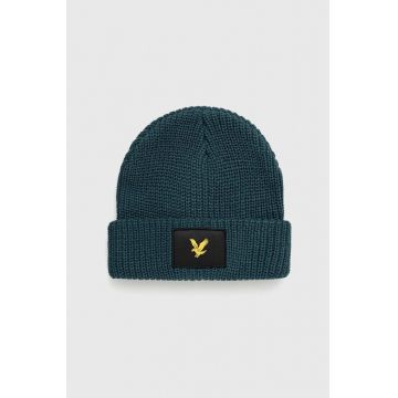 Lyle & Scott caciula culoarea verde, din tricot gros