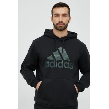 adidas bluza barbati, culoarea negru, cu glugă, cu imprimeu