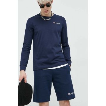 Champion longsleeve din bumbac culoarea albastru marin, neted