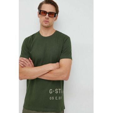 G-Star Raw tricou din bumbac culoarea verde, cu imprimeu