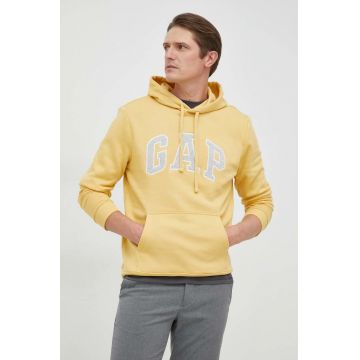 GAP bluza barbati, culoarea galben, cu glugă, cu imprimeu