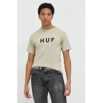 HUF tricou din bumbac culoarea bej, cu imprimeu