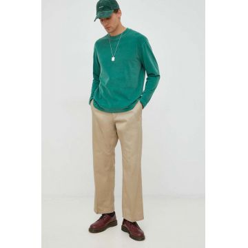 Marc O'Polo longsleeve din bumbac culoarea verde, neted