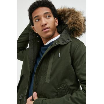 Superdry hanorac barbati, culoarea verde, de tranzitie