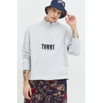 Tommy Jeans hanorac de bumbac barbati, culoarea gri, melanj