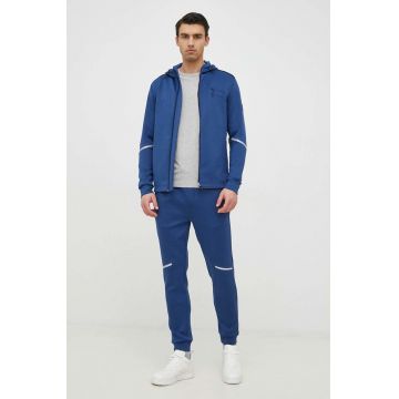 BOSS bluza boss green barbati, culoarea albastru marin, cu glugă, neted