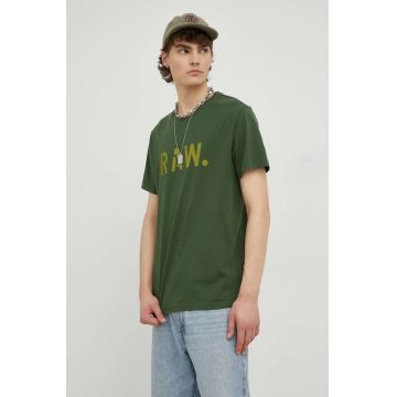 G-Star Raw tricou din bumbac , culoarea verde, cu imprimeu