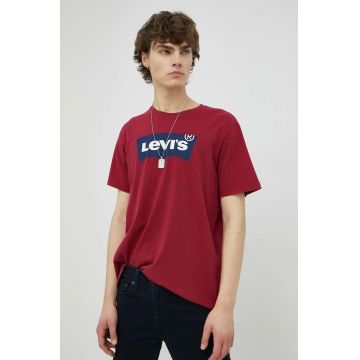 Levi's tricou din bumbac , culoarea bordo, cu imprimeu