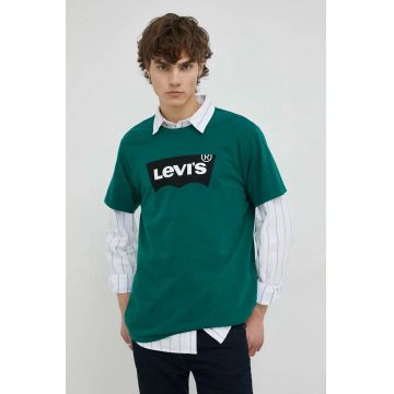 Levi's tricou din bumbac , culoarea verde, cu imprimeu