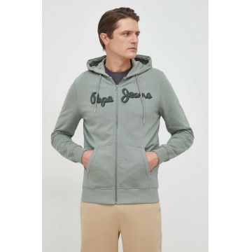 Pepe Jeans hanorac de bumbac Ryan barbati, culoarea verde, cu glugă, cu imprimeu