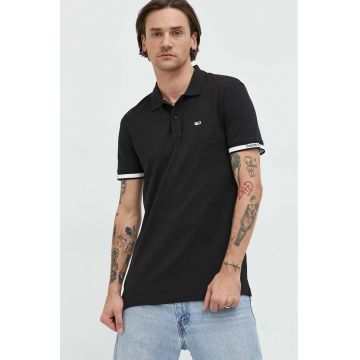 Tommy Jeans tricou polo barbati, culoarea negru, cu imprimeu