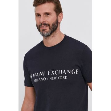 Armani Exchange Tricou bărbați, culoarea albastru marin, cu imprimeu