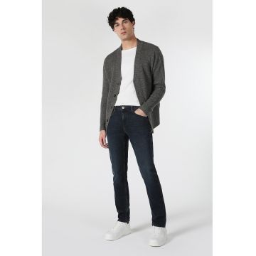 Blugi slim fit cu aspect decolorat - Bleumarin