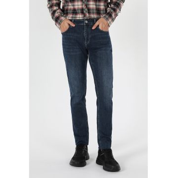 Blugi slim fit cu aspect decolorat