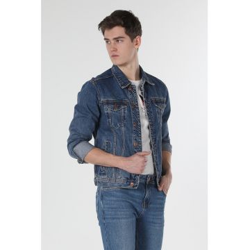 Jacheta de denim cu aspect decolorat