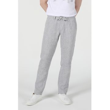 Pantaloni chino din in cu snur de ajustare in talie