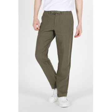 Pantaloni chino din in cu snur de ajustare in talie Pantaloni chino din in cu snur de ajustare in talie