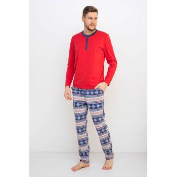 Pijama lunga cu decolteu Henley