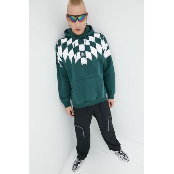 Adidas Originals hanorac de bumbac barbati, culoarea verde, cu glugă, cu imprimeu