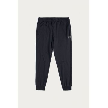 EA7 Emporio Armani pantaloni de trening din bumbac culoarea albastru marin, neted