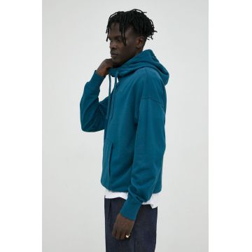 G-Star Raw hanorac de bumbac barbati, culoarea turcoaz, cu glugă, neted