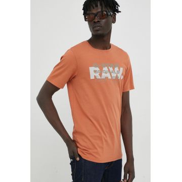 G-Star Raw tricou din bumbac culoarea portocaliu, cu imprimeu