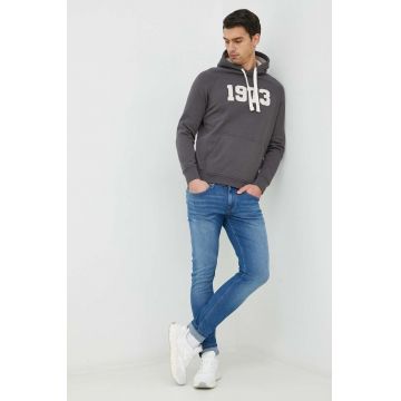 Pepe Jeans hanorac de bumbac Sammuel barbati, culoarea gri, cu glugă, cu imprimeu