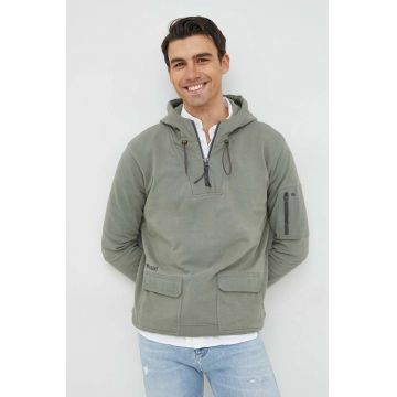 Pepe Jeans hanorac de bumbac steven hoodie barbati, culoarea verde, cu glugă, neted