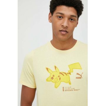 Puma tricou din bumbac X POKEMON culoarea galben, cu imprimeu