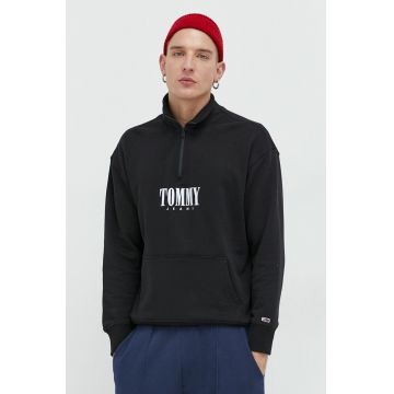 Tommy Jeans hanorac de bumbac barbati, culoarea negru, melanj