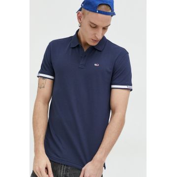 Tommy Jeans tricou polo barbati, culoarea albastru marin, cu imprimeu