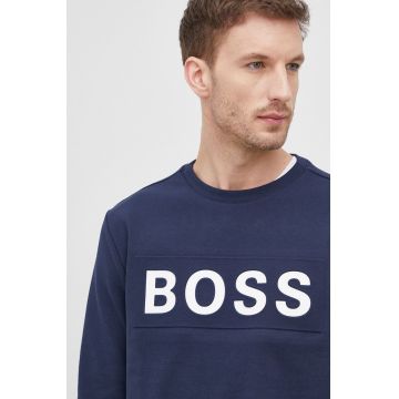 Boss bluza Boss Athleisure barbati, culoarea albastru marin, cu imprimeu