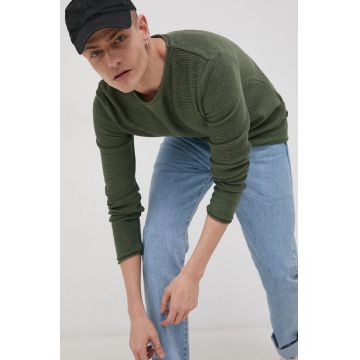Solid pulover barbati, culoarea verde, light