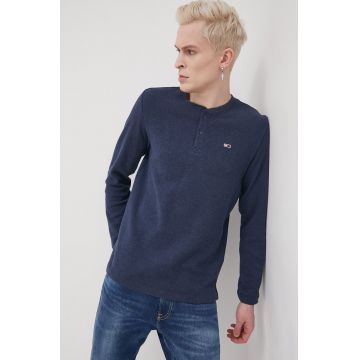 Tommy Jeans longsleeve barbati, culoarea albastru marin, melanj