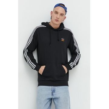 Adidas Originals hanorac de bumbac barbati, culoarea negru, cu glugă, cu imprimeu