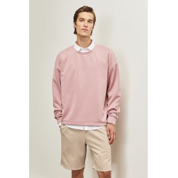 Bluza sport cu decolteu la baza gatului si maneci cazute - Roz deschis